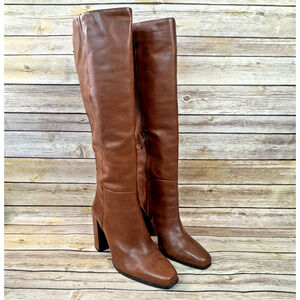 AD & Daughters Cognac Brown Knee High Block Heel NEW Leather Boots 9